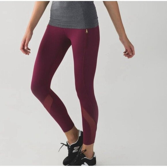 Lululemon Pants - Lululemon Inspire Tight II Womens 4 Magenta Berry Mesh 23” Athletic Drawstring